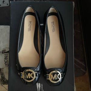 Michael Kors Black Leather Fulton Ballet Flats